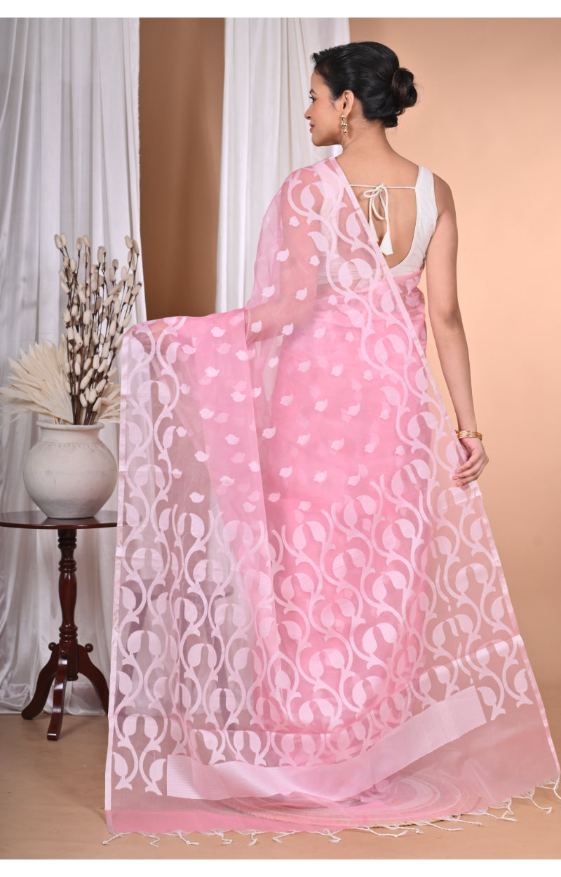 Morchari Heavy Jamdani Saree-Pink | Grocsy