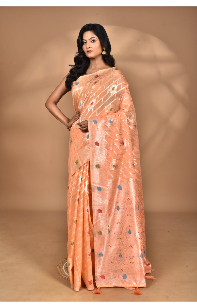 Morchari Women Desgin Chanderi Silk Saree-Peach | Grocsy