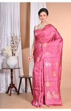 Morchari Pure Tussar Silk Handloom Saree-Pink | Grocsy