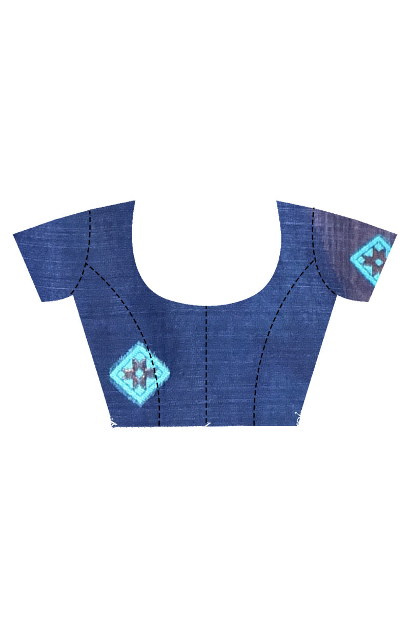 Morchari Pure Cotton Dhakai Jamdani Handloom Saree-Blue | Grocsy