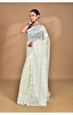 Morchari Pure Cotton Dhakai Jamdani Handloom Saree-Cream | Grocsy