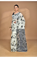 Morchari Pure Cotton Dhakai Jamdani Handloom Saree-Cream | Grocsy