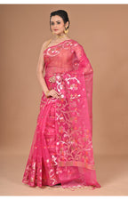 Morchari Semi Orzanga Jamdani Silk Saree-Rani Pink | Grocsy