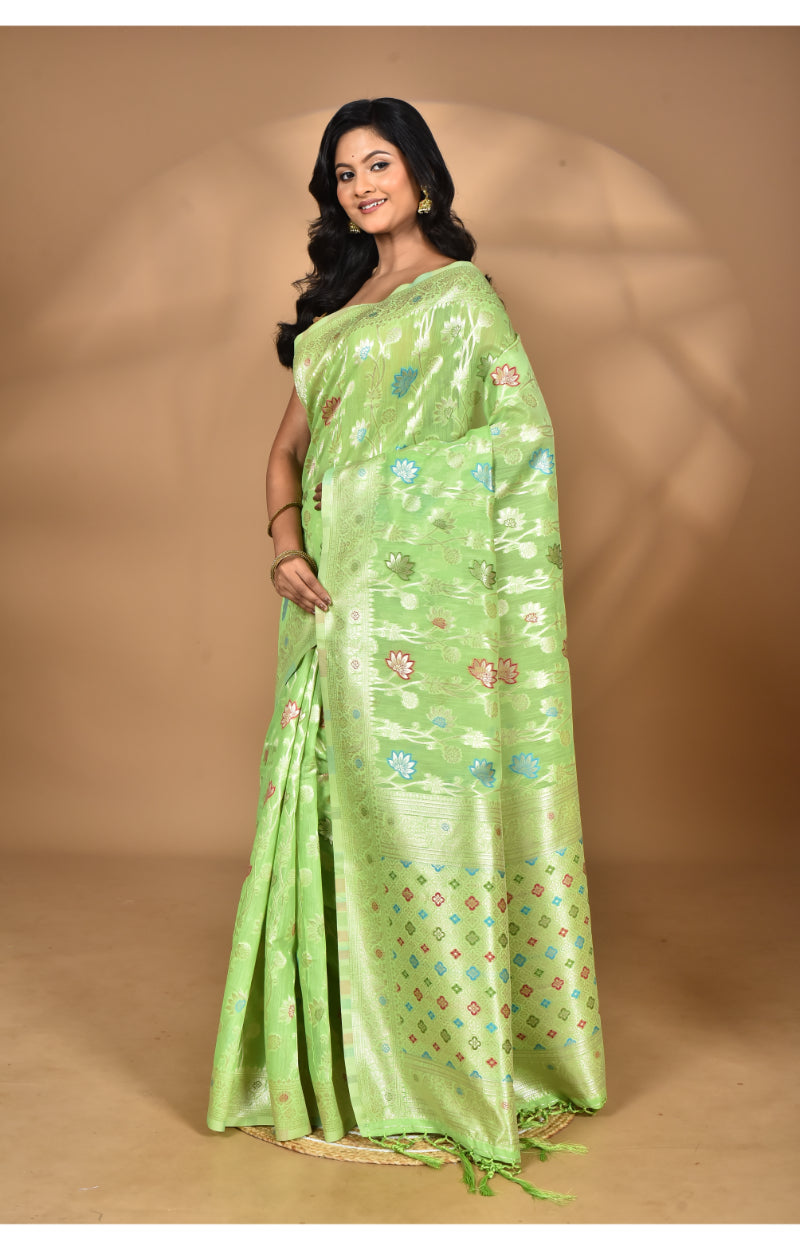 Morchari Women Desgin Chanderi Silk Saree-Green | Grocsy