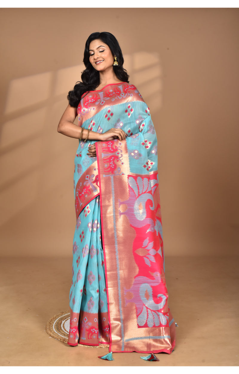 Morchari Women Desgin Two Dai Linen Saree-Multi | Grocsy