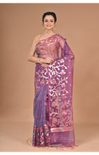 Morchari Semi Orzanga Jamdani Silk Saree-Wine | Grocsy