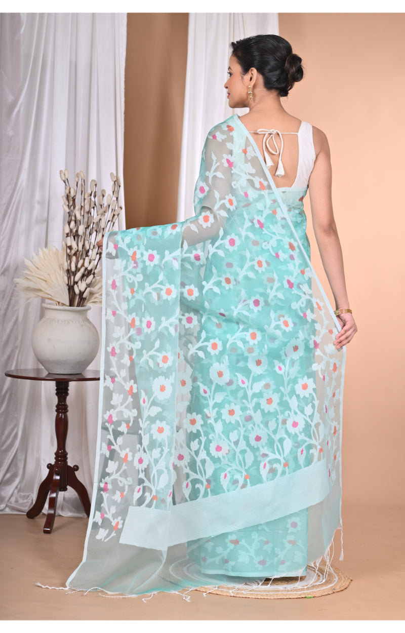 Morchari Heavy Jamdani Saree-Blue | Grocsy