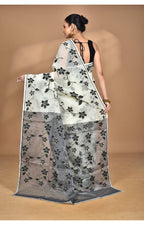 Morchari Pure Cotton Dhakai Jamdani Handloom Saree-Cream | Grocsy