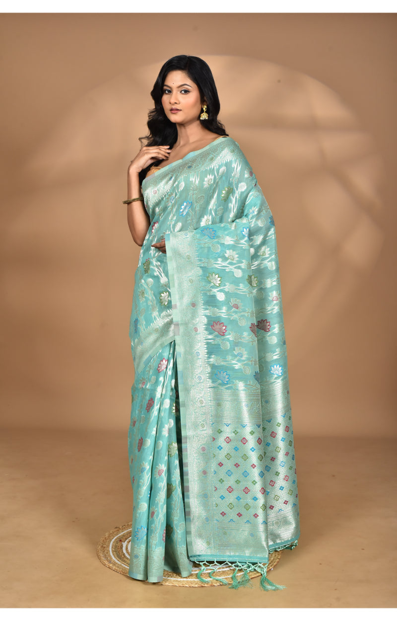 Morchari Women Desgin Chanderi Silk Saree-Blue | Grocsy
