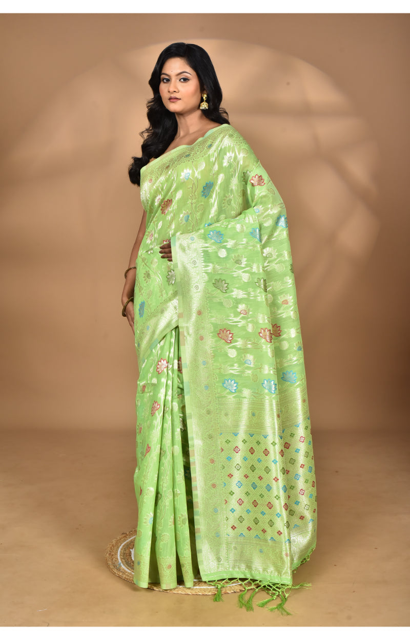 Morchari Women Desgin Chanderi Silk Saree-Green | Grocsy