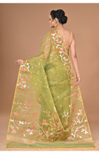Morchari Heavy Jamdani Silk Orzanga Saree-Green | Grocsy