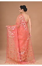 Morchari Semi Orzanga Jamdani Silk Saree-Peach | Grocsy