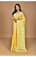 Morchari Pure Cotton Dhakai Jamdani Handloom Saree-Yellow | Grocsy