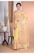 Morchari Heavy Jamdani Silk Orzanga Saree-Yellow | Grocsy