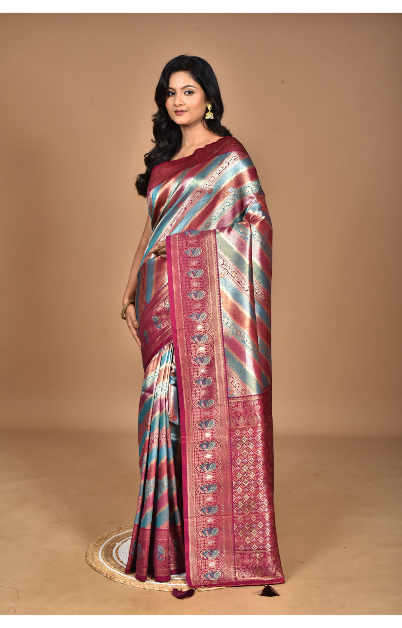 Morchari Ethnic Motifs Silk Blend Dharmavaram Saree-Purple | Grocsy