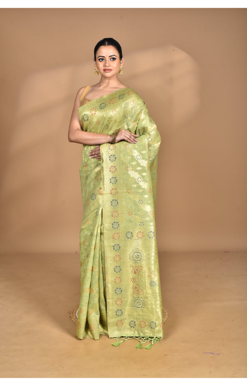 Morchari Banarasi Silk Chanderi Saree-Green | Grocsy
