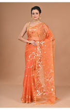 Morchari Heavy Jamdani Silk Orzanga Saree-Orange | Grocsy