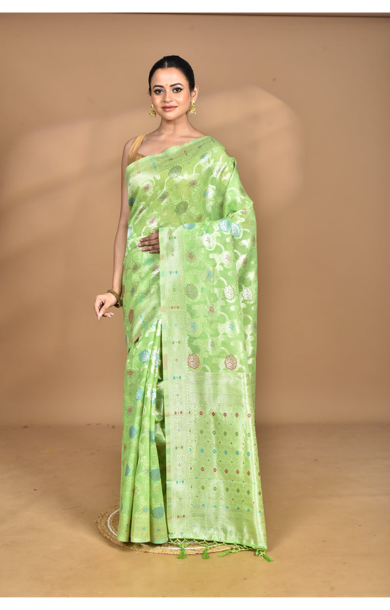 Morchari Women Desgin Chanderi Silk Saree-Green | Grocsy