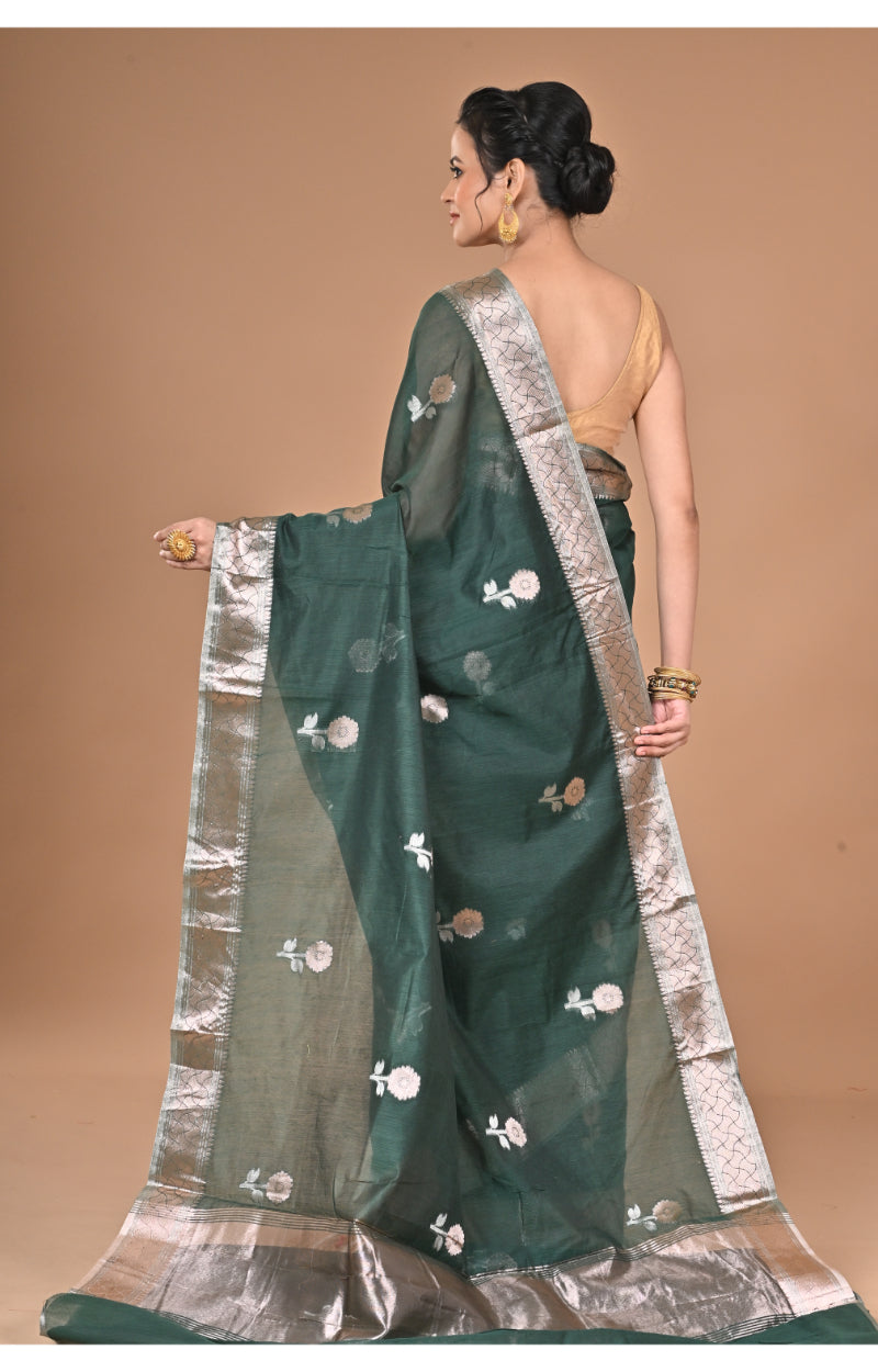 Morchari Heavy Chanderi Silk Saree-Green | Grocsy