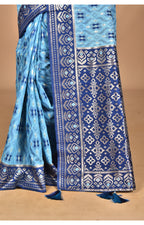Morchari Women Desgin Kashmiri Silk Linen Saree-Blue | Grocsy