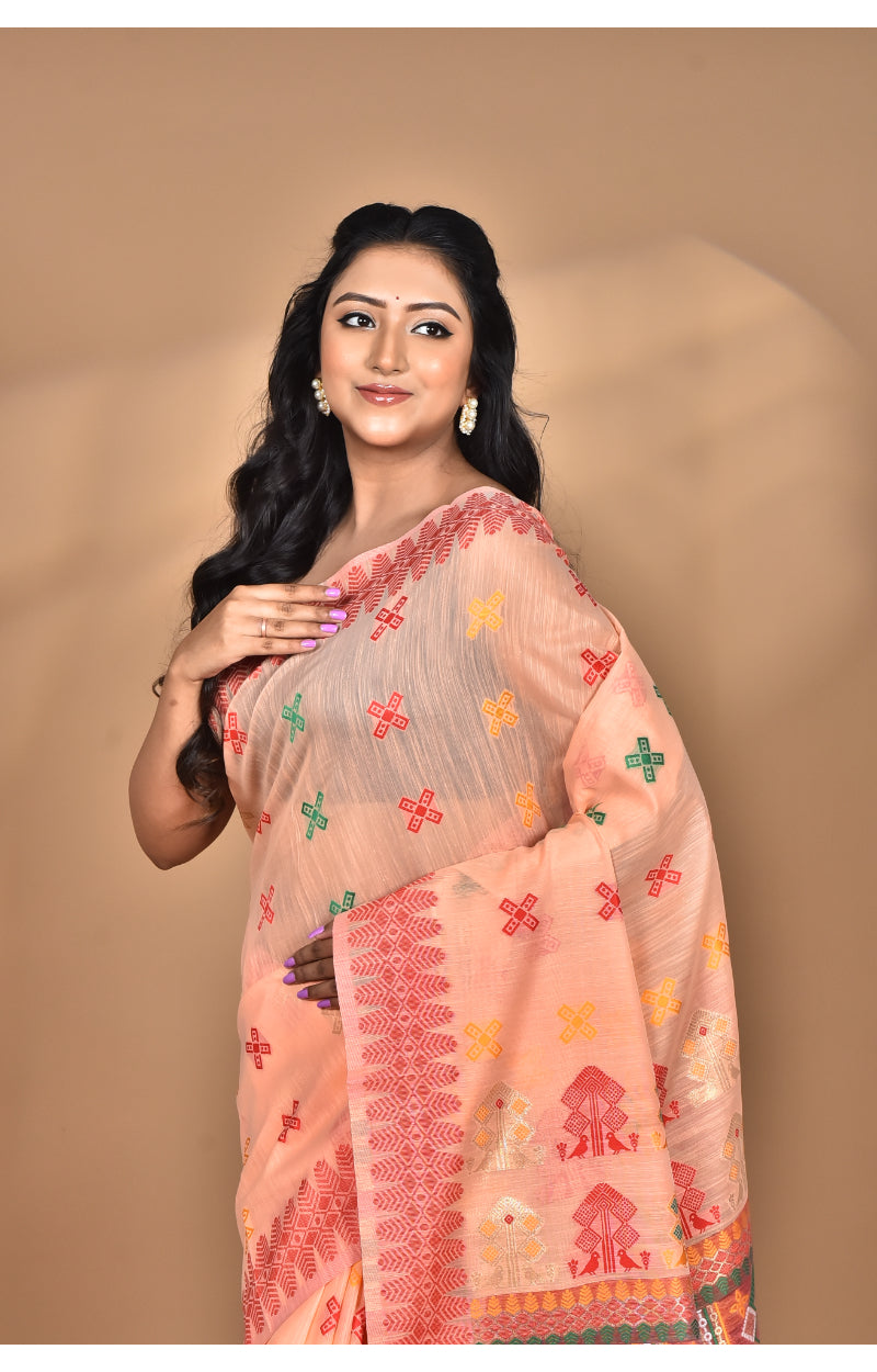 Morchari Women Desgin Chanderi Silk Saree-Peach | Grocsy