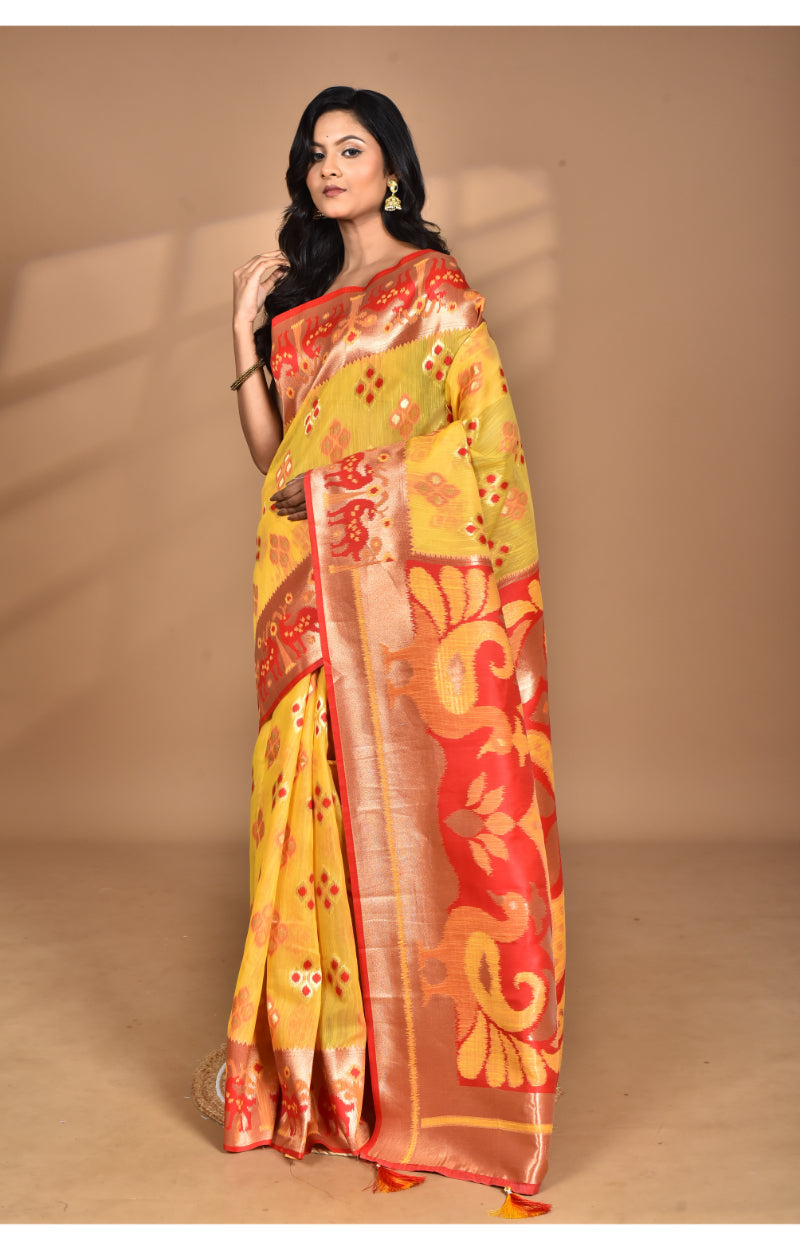 Morchari Women Desgin Two Dai Linen Saree-Multi | Grocsy
