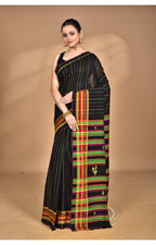 Morchari Pure Cotton Dhakai Jamdani Handloom Saree-Black | Grocsy