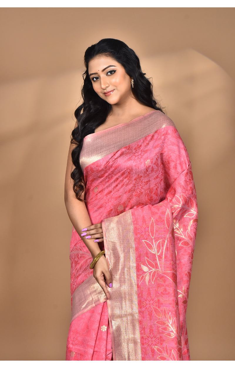 Morchari Jari Sami Silk Saree-Pink | Grocsy