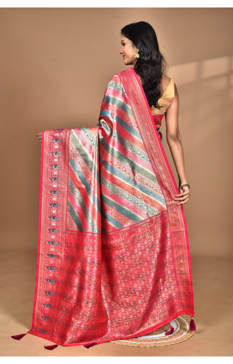 Morchari Ethnic Motifs Silk Blend Dharmavaram Saree-Pink | Grocsy