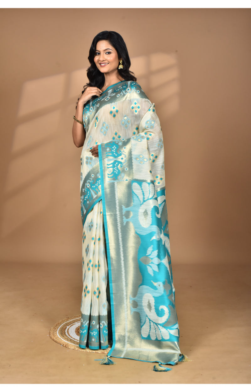Morchari Women Desgin Two Dai Linen Saree-Multi | Grocsy