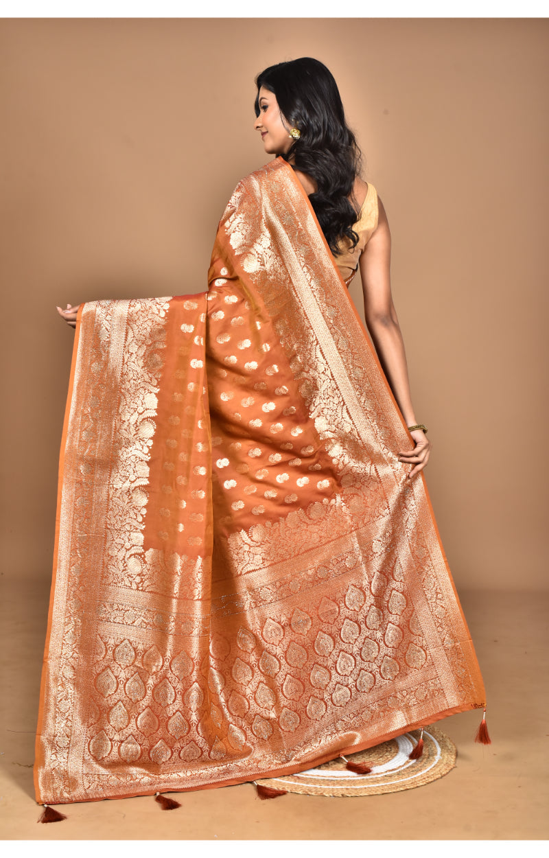Morchari Heavy Kolhapuri Stone Work Saree-Brown | Grocsy