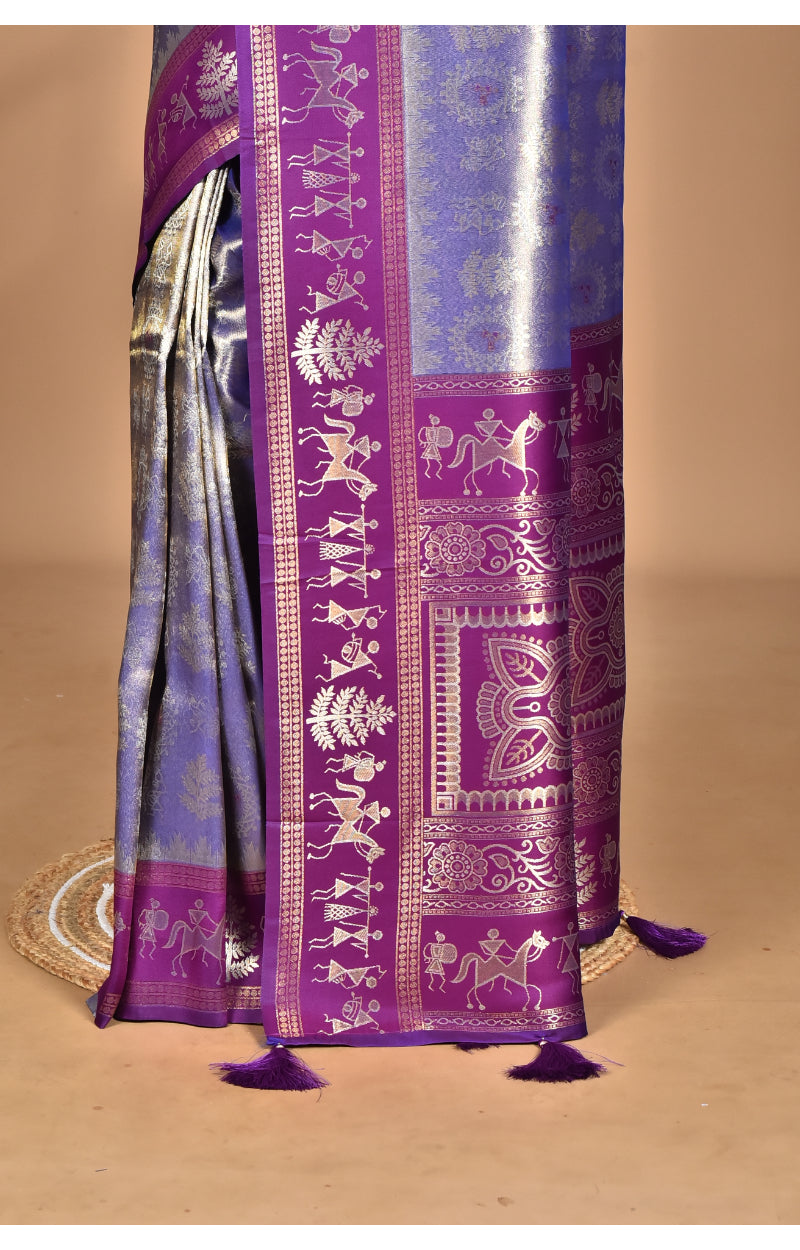 Morchari Women Desgin Two Dai Silk Saree-Purple | Grocsy