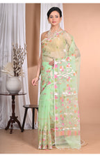 Morchari Heavy Jamdani Silk Orzanga Saree-Green | Grocsy