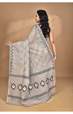 Morchari Pure Cotton Dhakai Jamdani Handloom Saree-Beige | Grocsy