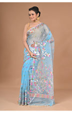 Morchari Heavy Jamdani Silk Orzanga Saree-Blue | Grocsy