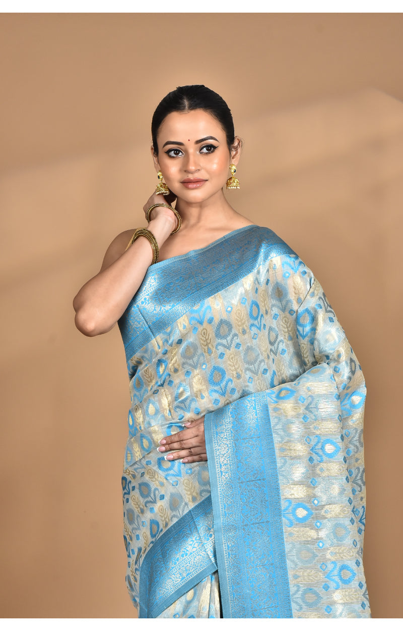Morchari Women Desgin Chanderi Silk Saree-Blue | Grocsy