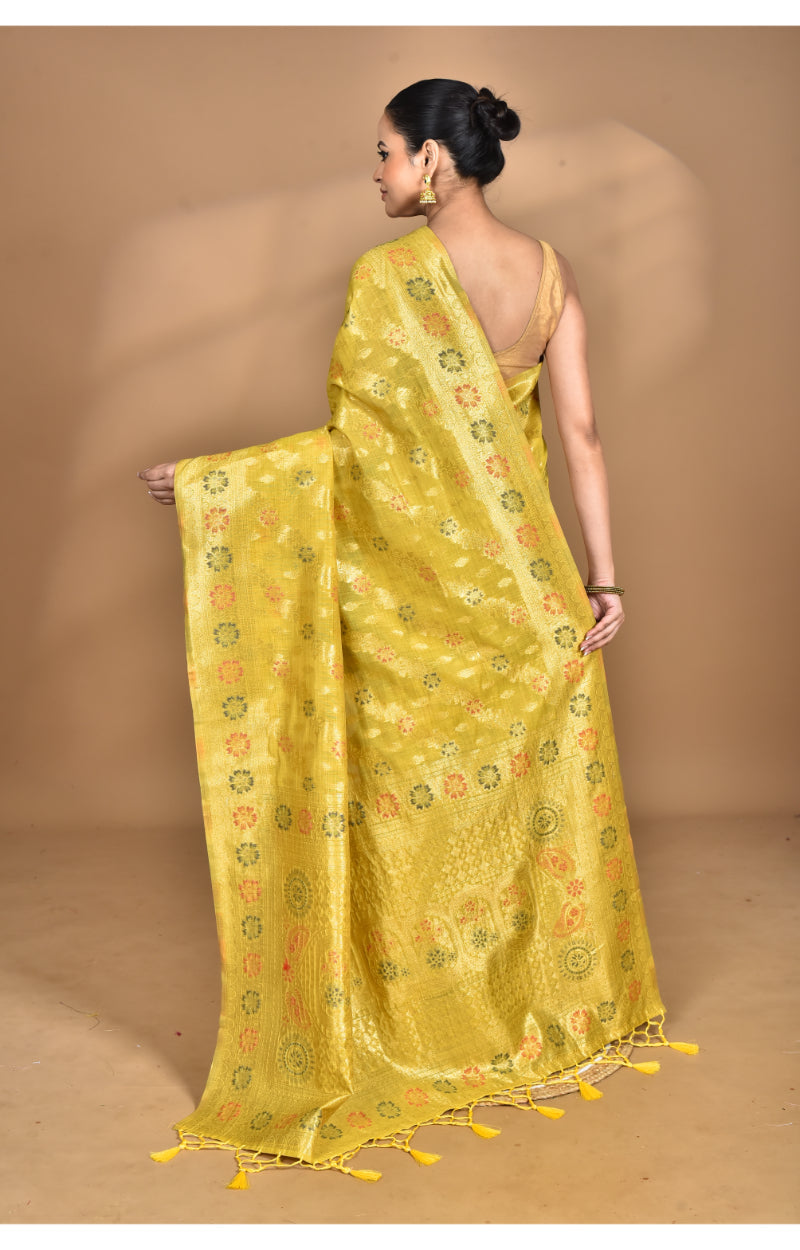 Morchari Banarasi Silk Chanderi Saree-Yellow | Grocsy