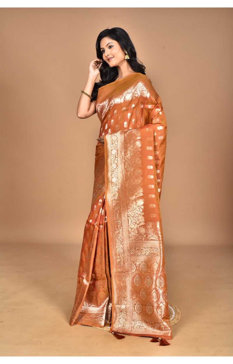 Morchari Heavy Kolhapuri Stone Work Saree-Brown | Grocsy