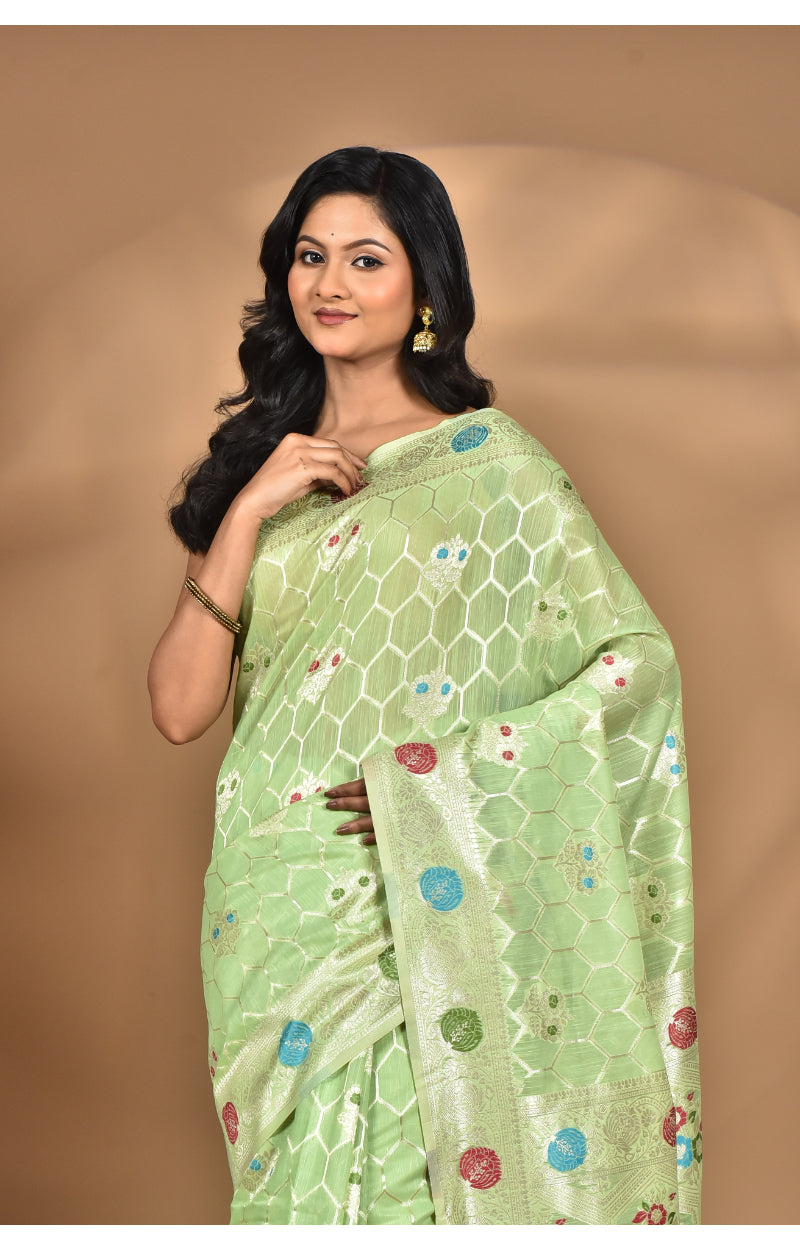 Morchari Women Desgin Chanderi Silk Saree-Green | Grocsy