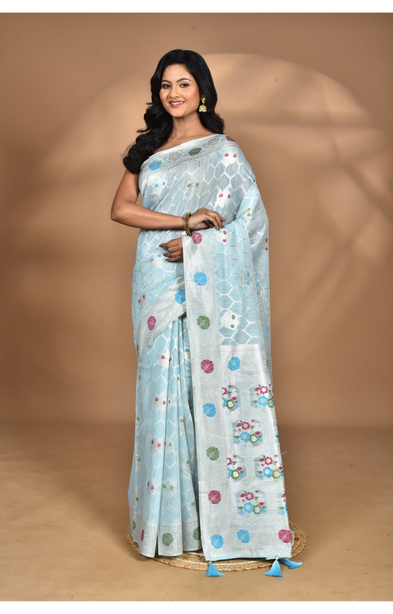 Morchari Women Desgin Chanderi Silk Saree-Blue | Grocsy