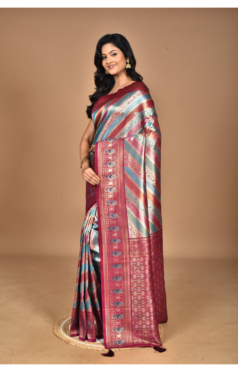 Morchari Ethnic Motifs Silk Blend Dharmavaram Saree-Purple | Grocsy