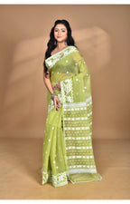 Morchari Pure Cotton Dhakai Jamdani Handloom Saree-Green | Grocsy