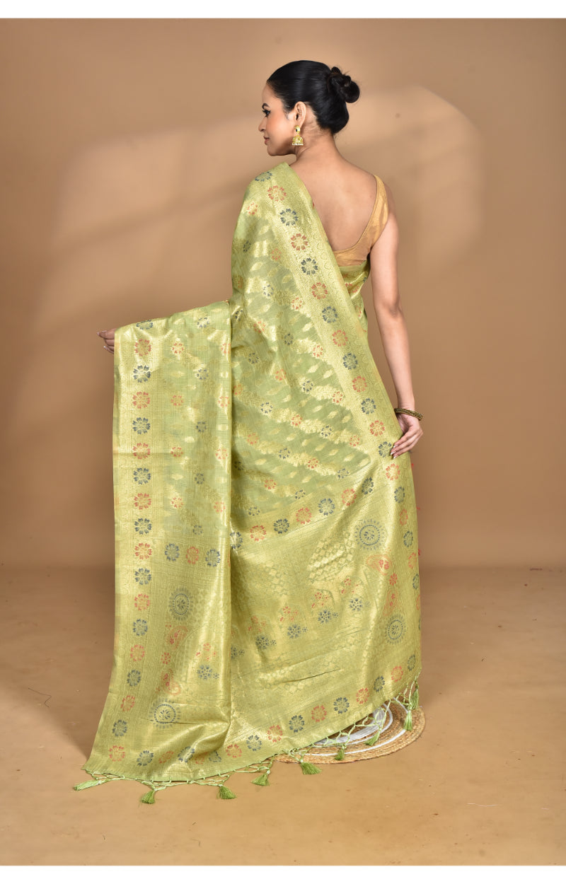 Morchari Banarasi Silk Chanderi Saree-Green | Grocsy