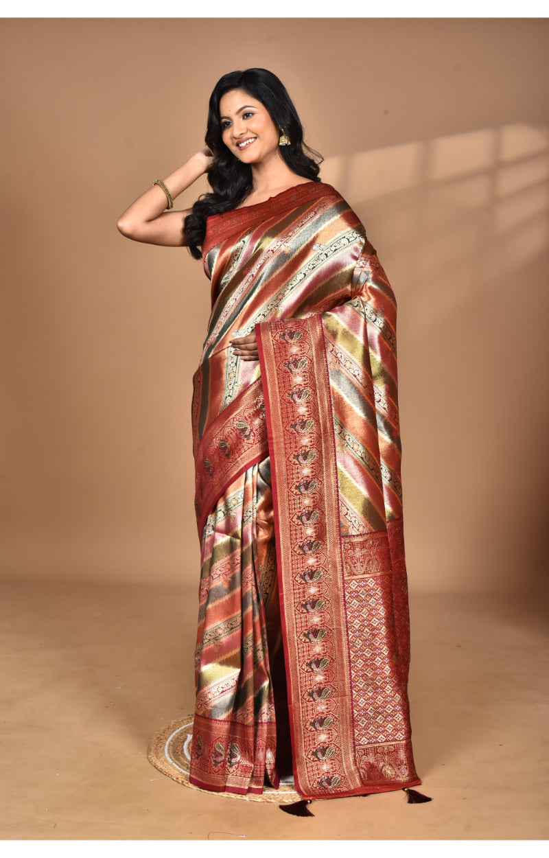 Morchari Ethnic Motifs Silk Blend Dharmavaram Saree-Maroon | Grocsy