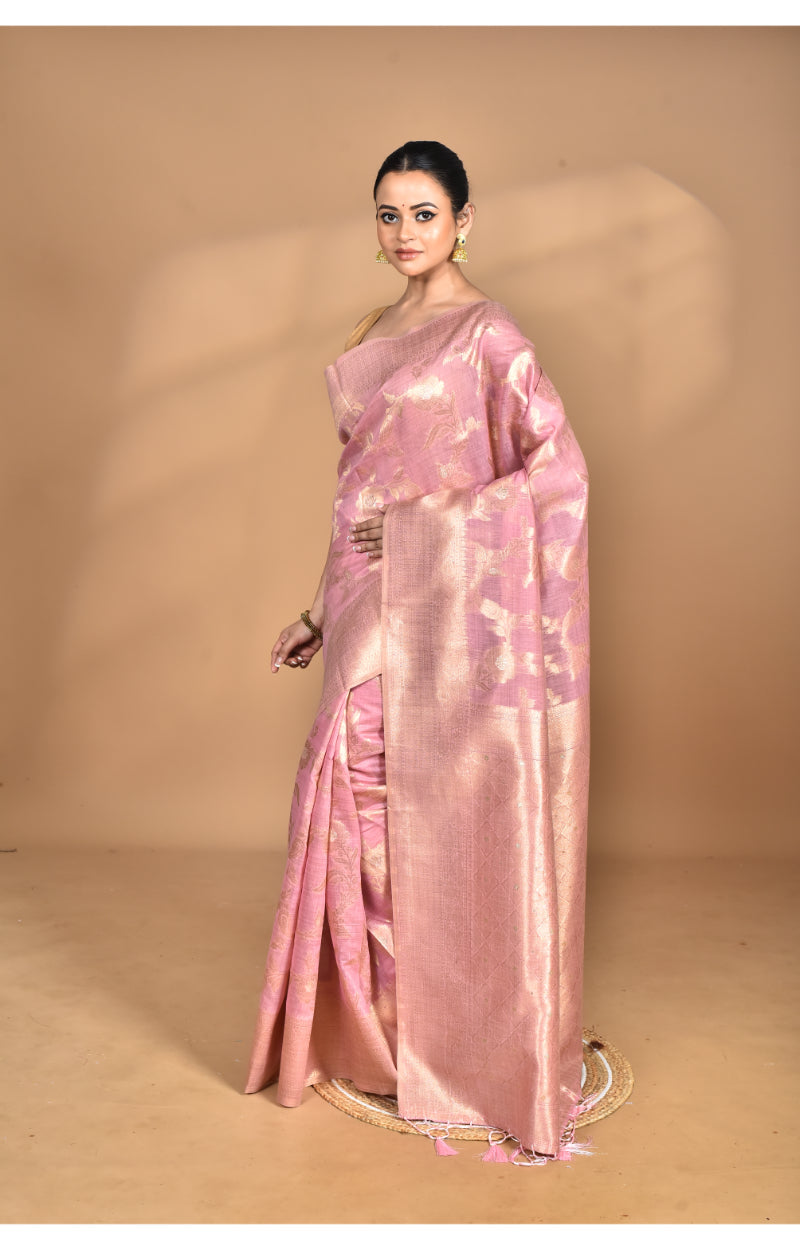 Morchari Banarasi Silk Chanderi Saree-Pink | Grocsy