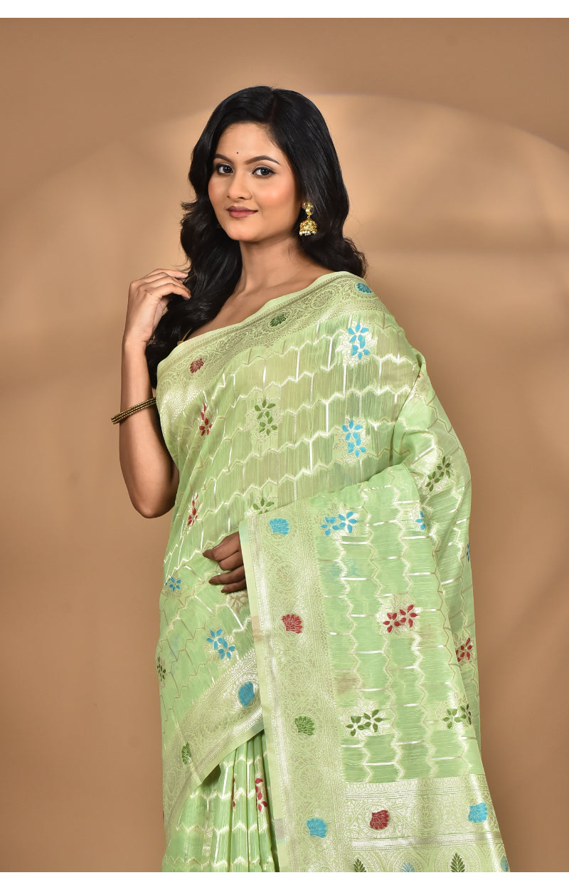 Morchari Women Desgin Chanderi Silk Saree-Green | Grocsy