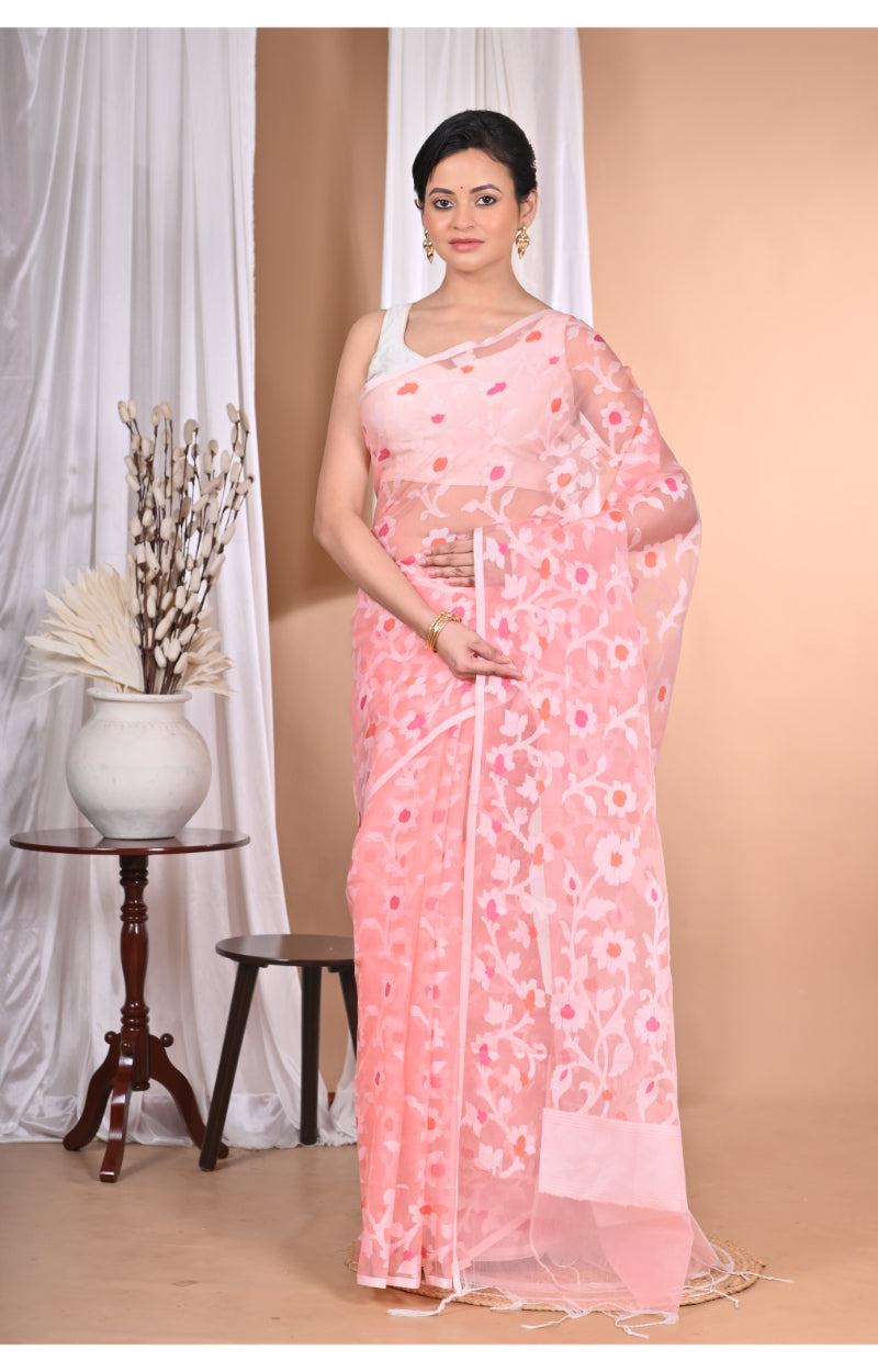 Morchari Heavy Jamdani Saree-Peach | Grocsy