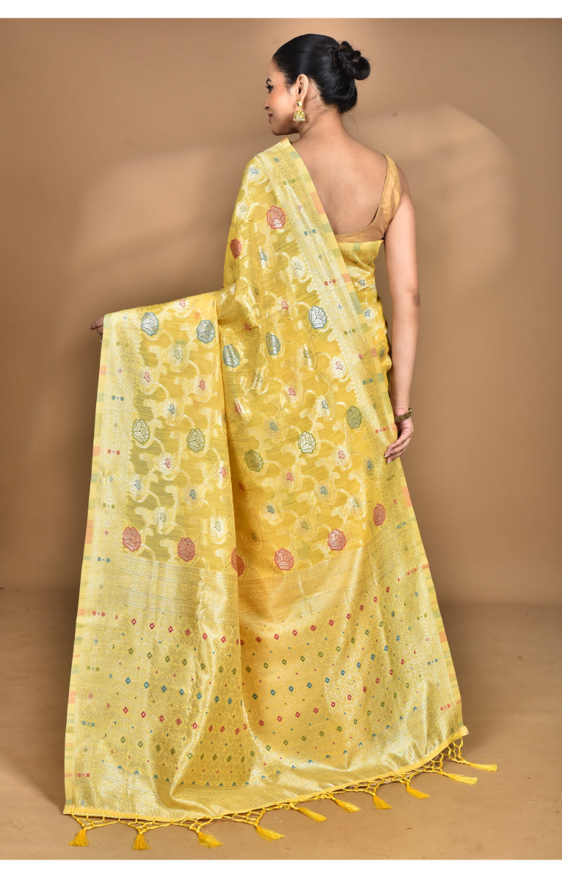 Morchari Women Desgin Chanderi Silk Saree-Yellow | Grocsy