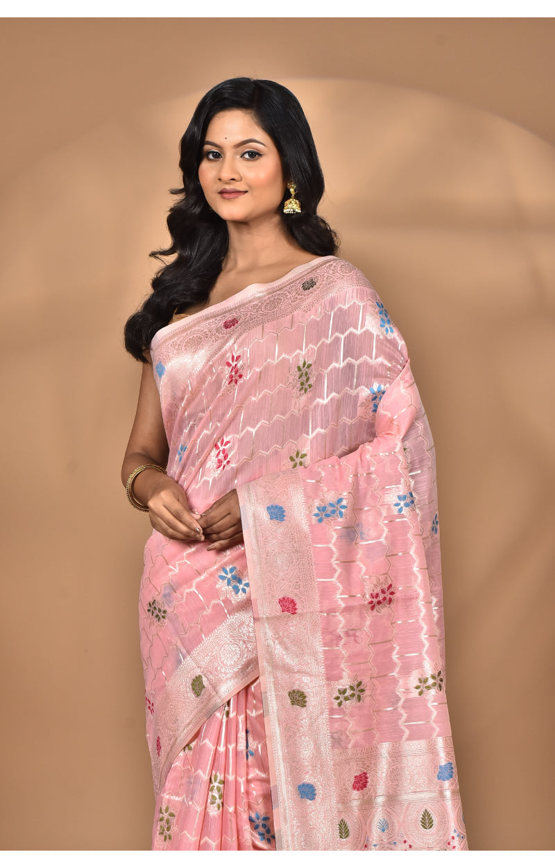 Morchari Women Desgin Chanderi Silk Saree-Pink | Grocsy