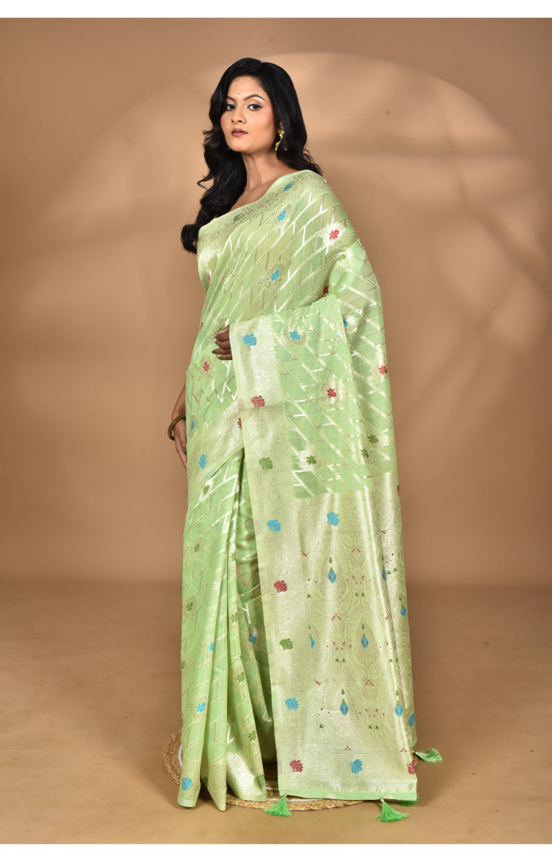 Morchari Women Desgin Chanderi Silk Saree-Green | Grocsy